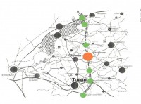 Mapa z przebiegiem autostrady A-1  przez obszar Gminy Chełmża.