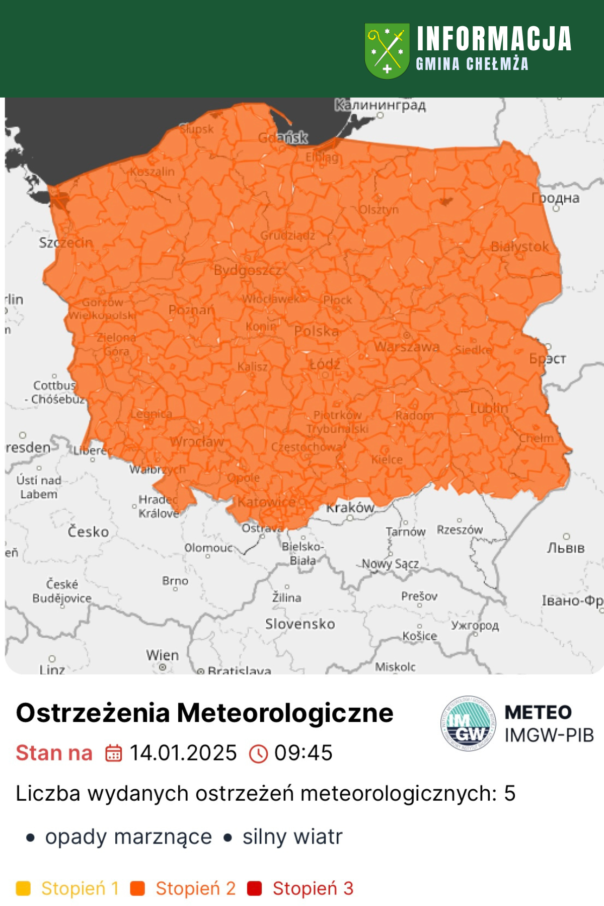 Uwaga! Ostrzeżenia meteorologiczne 2 stopnia!