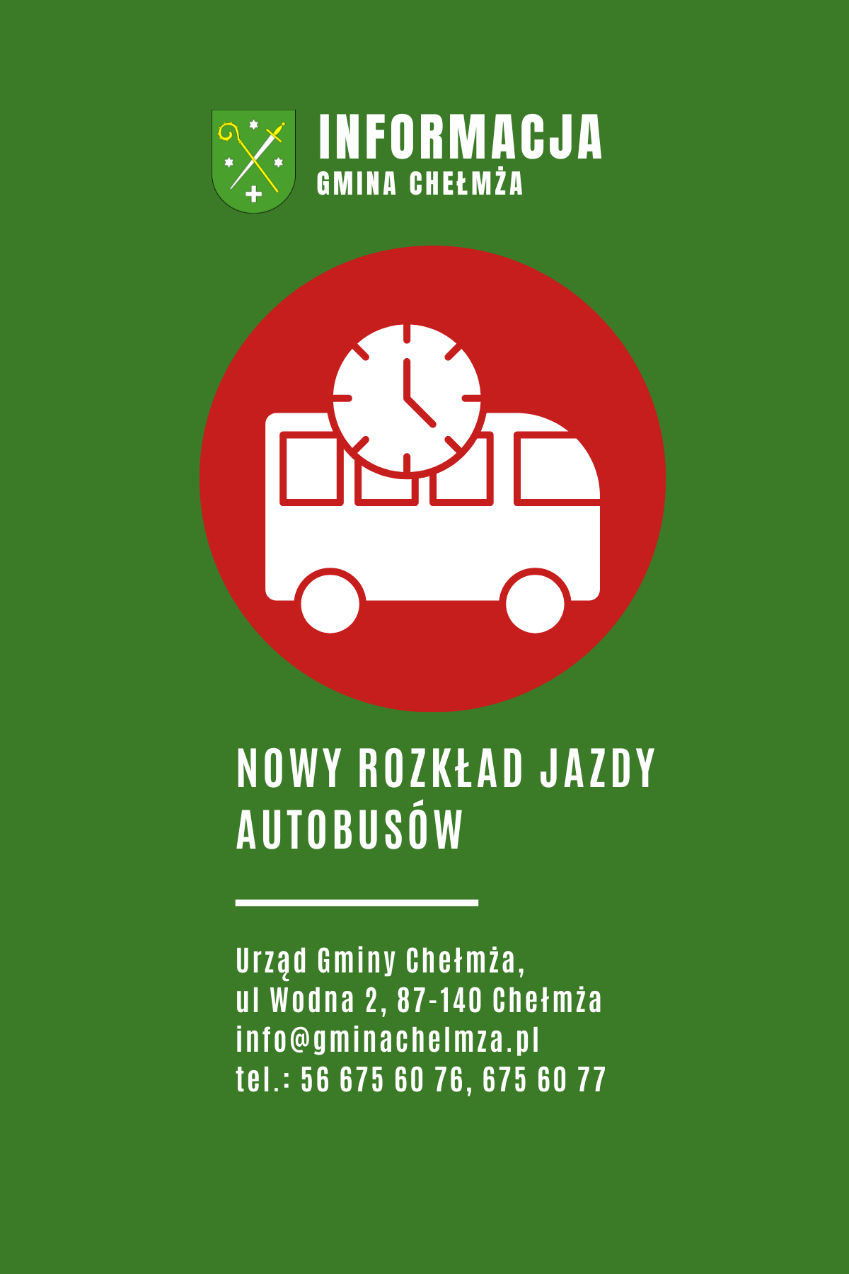 Nowy rozkaład jazdy autobósów - gmina Chełmża!